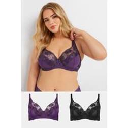 Yours Embroidered Floral Underwired Bra - Purple