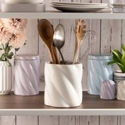 Dunelm Twisted Pot Cream - White Utensil Holder