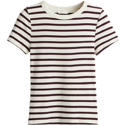 H&M Ribbed T-shirt - Cream/Burgundy Striped