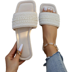 Shein Women Pearl Decor Flat Sandals Four Options Of Gradient Pearls Luxurious Summer Casual Fashionable AntiSlip Slippers