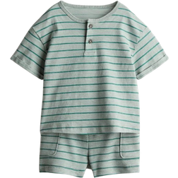 H&M Baby Set I Bomullstrikå - Dimgrön/Randig
