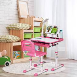 Northix Børneskrivebord Justerbart Elevbord Med Lampe Og Stol Pink