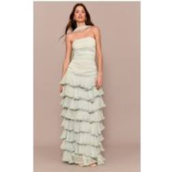 PrettyLittleThing Sage Green Halterneck Tie Detail Ruched Midaxi Dress