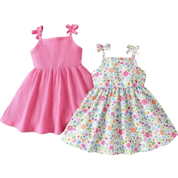 Shein pcs Baby Girls Casual Solid Color Ditsy Floral Strap Dress Perfect For Summer