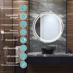 Cwy Rund LED-Spegel Badrumsspegel För Väggmontage 3000 K-6000 K Ø 60 cm