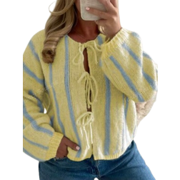 Shein FallWinter New Fashion French Style Cardigan Trendy Stripes Blue Striped Contrast Color Back To School Clothing For Women
