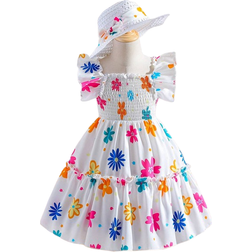 Shein Young Girl Mexican Childrens Day Sleeveless Colorful Dopamine Pink Allover Print Midi Dress Summer