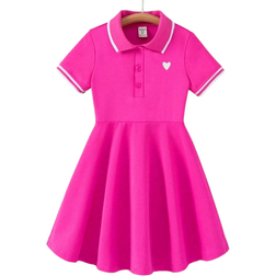 Shein Young Girls Heart Print Polo Collar Dress