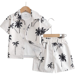 Shein Young Boy Coconut Tree Print Shirt Shorts Without Tee