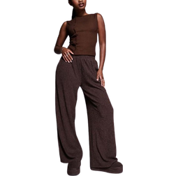 ASOS DESIGN Textured Wide Leg Trouser - Chocolate