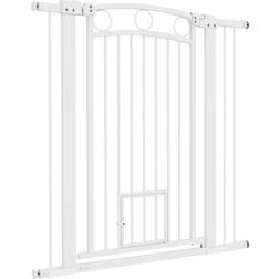Pawhut Hundgrind Justerbar Bredd 76 – 104 cm med Kattdörr Vit