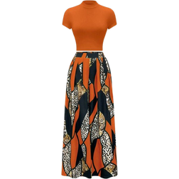 Shein Women Summer T-Shirt And Colorblock Wide Leg Pants - Yellow