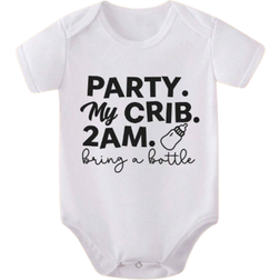 Shein Baby Boy Casual Creative Milk Bottle Letter Print Bodysuit Short Sleeve