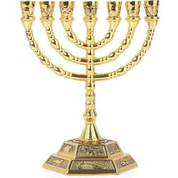 BRTAGG 7 Branch Menorah Jerusalem Temple 12 Tribes of Israel Menorah with Aaron Rod Manna Multicolour Candle Holder 12.7cm