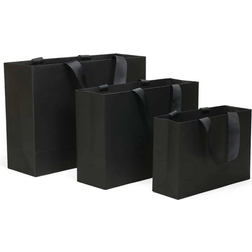 Shein 4pcs Black Paper Gift Bag With Twisted Rope Handles, In Small, Medium And Large Sizes, Suitable For Advertising, Gift Wrapping And Clothing Stores