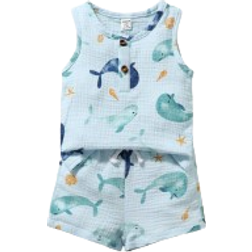 Shein pcs Infant Boys Cute Whale Printed Casual Short Sleeve Outfit Set