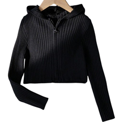 Shein Tween Girls Casual Solid Color Ribbed ZipUp Hoodie