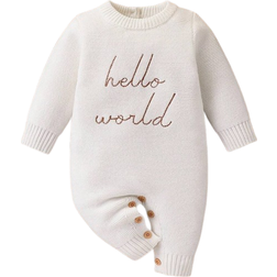 Shein Newborn Baby Girl Romper Set Fashion Simple Letter Embroidered Long Sleeve Sweater Long Pants Soft Knitted Jumpsuit