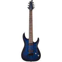 Schecter Omen Elite-7 7-String Electric Guitar See-Thru Blue Burst Bundle