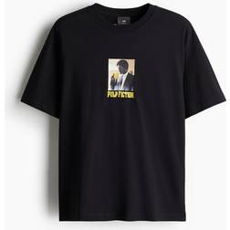 H&M Sort T-shirt Med Tryk Loose Fit - Herre