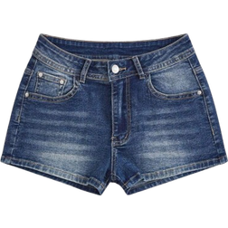 Shein Womens Casual Denim Shorts With Cross Patterned Patch Pockets