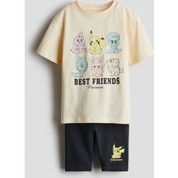 H&M 2-Delat Set Med Tryck - Crèmevit/Pokémon