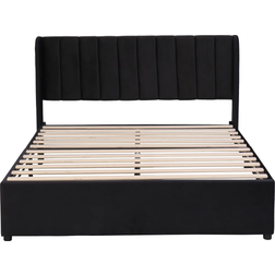 Flieks Flieks Polsterbett 140x200 cm Doppelbett mit Lattenrost und 2 Schubladen Schwarz Bettrahmen 140x207.5cm