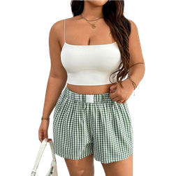 Shein Plus Womens Checkered Decor Vacation Shorts