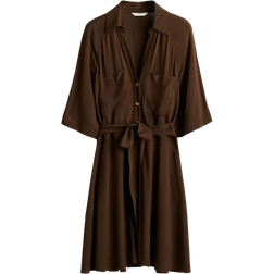 H&M Damen Blusenkleid mit Bindegürtel Grün
