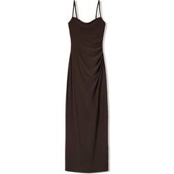 Bershka Square Neck Ruched Side Maxi Dress - Brown