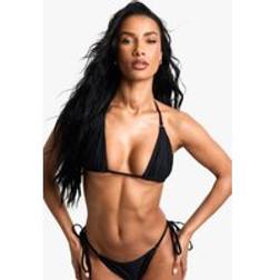 boohoo Womens Swimwear Essentials Tie Front Triangle Bikini Top - Black