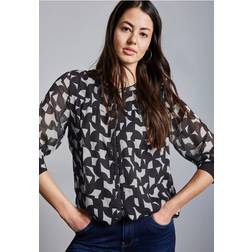 Street One Gemusterte Chiffon-Bluse - Deep Tint Blau