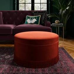 Dunelm Round Tassel Velvet Storage Orange Umber Pouffe