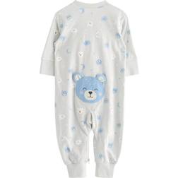 Lindex Baby Organic Cotton Bear Print Sleepsuit - Dusty Blue