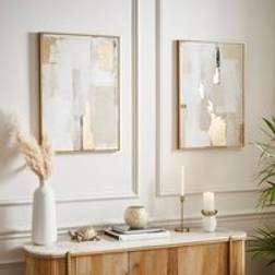 Dunelm Set of 2 Minimal Luxe Abstract Canvases - Gold Framed Art