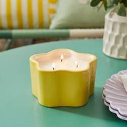 Dunelm Flower Citronella Multi Wick Outdoor Yellow Candle