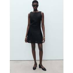 Mango Short Pleated Linen-Blend Dress - Black