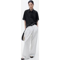 Mango Short Sleeve Linen-Blend Shirt - Black