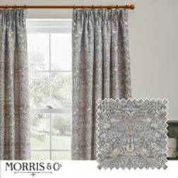 Morris & Co Strawberry Thief Jacquard Pencil Pleat Curtains 167cm x 228cm Beige