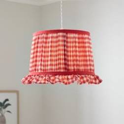 Dunelm Carys Frilled Gingham Drum Lamp - Red Shade