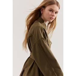 H&M Jeansjacka Med Knytskärp - Olivgrön