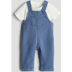 H&M 2-delat Set Med Hängselbyxa Och Tröja - Blå/Vit