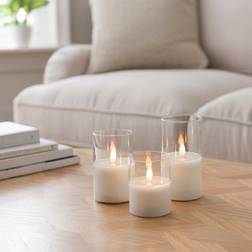 Dunelm Set of 3 Glass Pillar Candles - Clear LED Candle