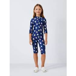 John Lewis Kids' Animal Print Hearts Sunpro Swimsuit - Navy