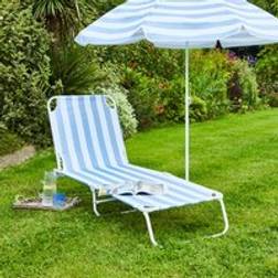 Dunelm Blue and White Folding Lounger