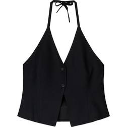 Bershka Halterneck Linen Waistcoat - Black
