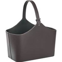 Beliani Traditional Handmade Storage with Handles Faux Leather Dark Brown Elam Basket