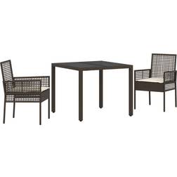 vidaXL 3-Delad Trädgårdsmöbeluppsättning Med Kuddar Brun Poly Rattan Matgrupp, 1 Bord inkl. 2 Stolar