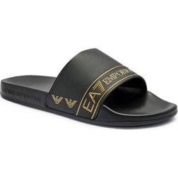 Emporio Armani Logo Band Sliders - Black/Gold