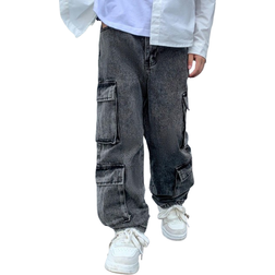 Shein Tween Boy Fashion Casual Black Baggy StraightLeg Cargo Jeans For Dailywear And Fall Clothes